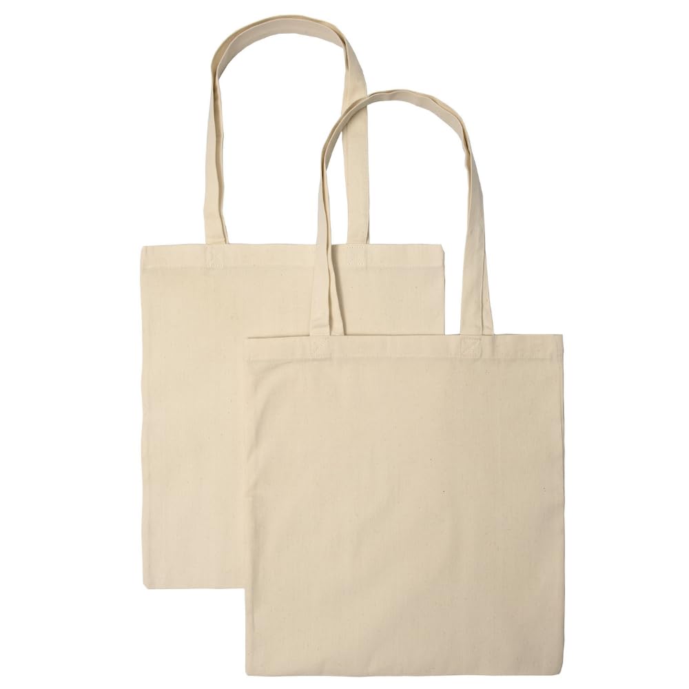 POLHIM® Pack of 10 Cotton Jute Bags Fabric Bags Plain 220 g/m² Size 38 x 42 cm Long Handles 70 cm 100% Cotton (Natural), natural, Länge: 42 cm, Breite: 38 cm, Höhe: 0.1 cm, Minimal