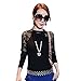 Froomer Women Turtle Neck Lace Long Sleeve Knitted Sweater For Club Party (Asian XXL/US 10-12, Black)