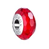 Boruo 925 Sterling Silver Czech Crystal Fascinating Facet Ruby Glass Charms Beads Spacers July Birthstone Solid Core Charm Fit all Bracelets.
