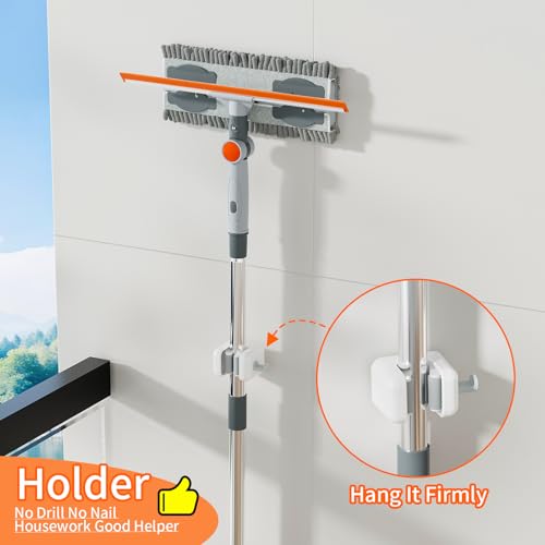 6.4FT Professional Extendable Window Squeegee and Scrubber | 180° Adjustable Head, Window Squeegee for High Windows, Glass, Shower, and Car Windshield Cleaning (Grey/Orange/Chrome)