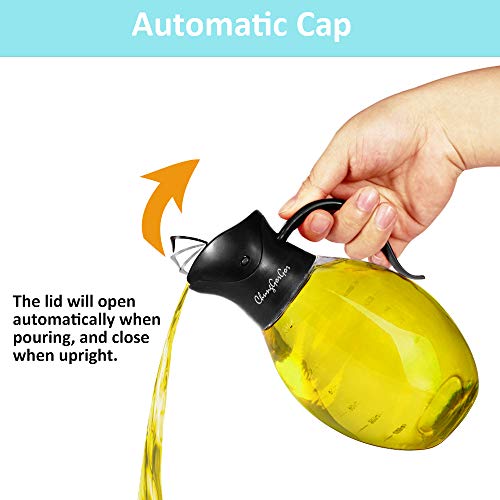 Olive Oil & Vinegar Dispenser Bottle with Scale and Non-Slip Handle - Auto Flip Cap - Non-Drip Spout - Glass, 20.5 oz Leakproof Condiment Container,Cooking Oil Cruet for Kitchen - Thumbnail 2