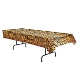 Beistle 54063 Tiger Print Table Cover, 54" x 108", Orange/Tan/Black