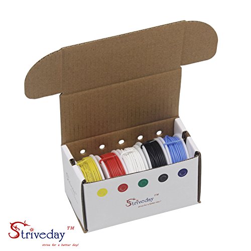 StrivedayTM 22 AWG Flexible Silicone Solid wire Kit box Electric wire 22 gauge Hook Up Wire 300V Cable (19.6ft Each Color)