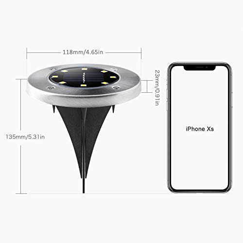 Upgraded Garden Solar Disk Lights Outdoors, Pathway Decorative Ground Lights with 8 LED Light for Patio, Yard, Backyard, Lawn Landscape Lighting Decoration (White Light, 4 Pack)