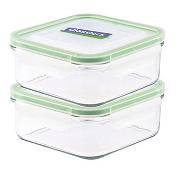 GLASSLOCK (2X MCSB-090, 2X 900ml Viereckige Vorratsdosen aus temperiertem Glas - Mikrowellen Typ