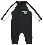 SwimZip Little Boy Long Sleeve Sunsuit with UPF 50 Sun Protection Beach Bum Black 3T/4T