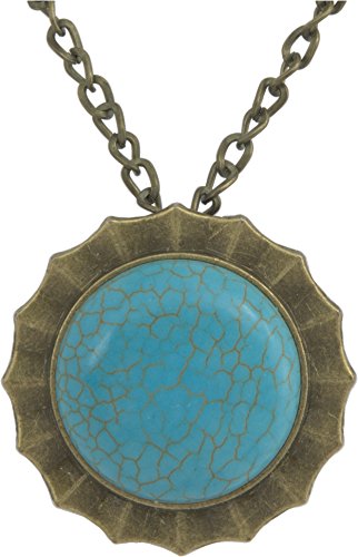 Brooch, Antique Bronze Unisex Turquoise Magnesite Pin Pendant + FREE CHAIN+ FREE GIFT BAG