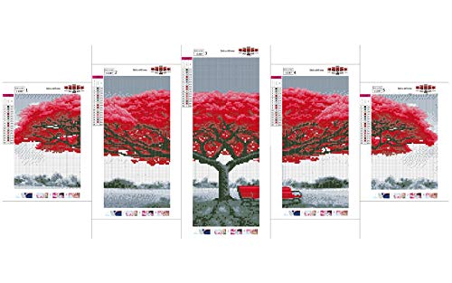 Diamant Peinture 5Pack, TAOPE DIY Broderie Diamant Chat Bricolage Strass Collé Broderie Point de Croix Complet Strass de Broderie Diamant Kit pour Décoration Murale de Salon -Arbre