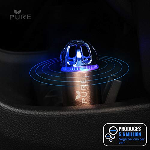 Car Air Purifier 3in1 Premium Stainless Steel Air Filter Ionizer w/Dual USB Quick Charge 3.0 USB-Eliminate Allergens Odor Smell, Smoke, Pets, Pollen Mold Bacteria w/Anti-Microbial Deodorizer (Bronze)
