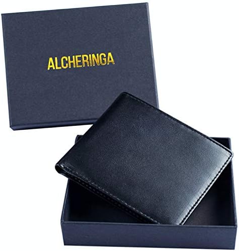 Alcheringa/Ruggiero RFID Blocking Bifold Mens Slim Wallet, Gift Boxed (Black)