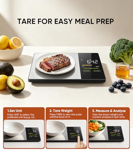 Smart Food Scale with Nutritional Calculator with 23 Nutrients Tracking&LED Display,Bluetooth Sync to Fitdays+ App,Stainless Steel,5KG Capacity,Calorie Counting for Calorie Control&Fitness Goal,Silver