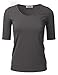 SSOULM Women's 1/2 Sleeve Scoopneck Cotton Basic Slim Fit T-Shirt Top with Plus Size