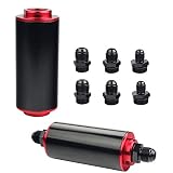 Dewhel Inline Fuel Filter High FLOW 100 Micron Cleanable SS AN6 AN8 AN10 Universal 50MM Black Aluminium