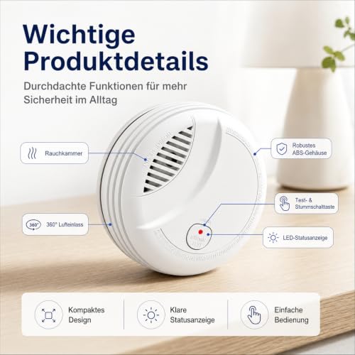 Hapippofa WiFi Smoke Detector with App Notification, 10-Year Battery, Networkable, Tested according to DIN EN 14604, Optical Smoke Alarm for Smart Home, Easy Installation, 3 Pieces