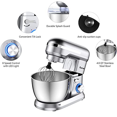 COSTWAY TiltHead Stand Mixer, 8speed Food Mixer with Pulse Function