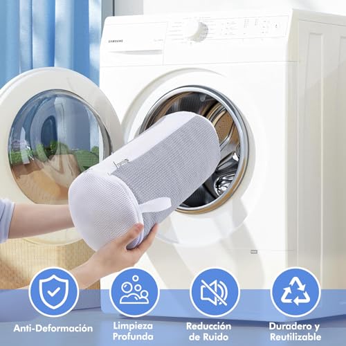 Teletrogy 2-Piece Slippers Washing Bag with Zip, Washable Laundry Bag in Mesh Chenille Fabric, Reusable and Anti-deformation, Grey, 19.5 x 13.5 x 11.3 cm, Large Size