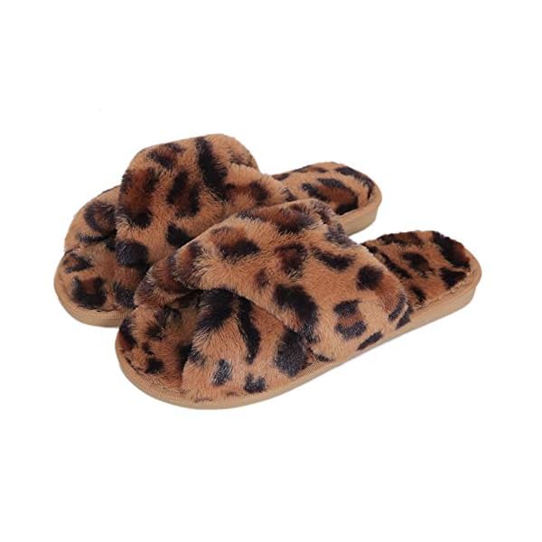 Fadezar Zapatillas Casa Mujer Invierno Antideslizantes Cálido Mullido  Pantuflas Flip Flop Mujer • Estampado Leopardo