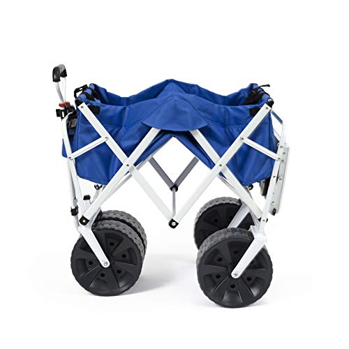 Mac Sports Heavy Duty Collapsible Folding All Terrain Utility Beach Wagon Cart with Side Table and Straps, Blue/Black - Thumbnail 3