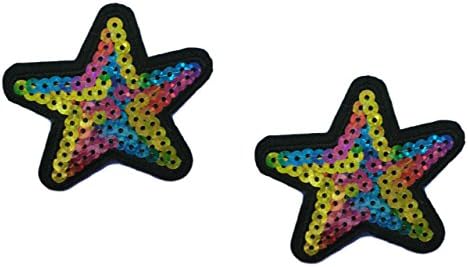 2 pieces Sequin STAR Iron On Patch Applique Motif Fabric Children Decal 2.4 x 2.3 inches (6 x 5.8 cm)