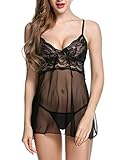 Avidlove Women Babydoll Sexy Lingerie Transparent Sleepwear Lace Chemises Outfit Black M