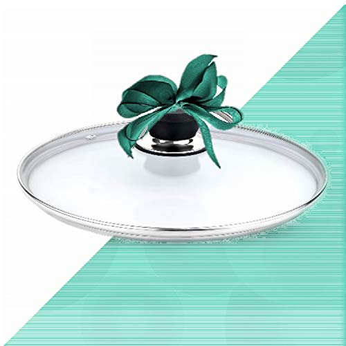 GOURMEX Tempered Glass Cookware Lid with Stainless Steel Rim and Black Handle to Fit Pots, Frying Pans and Skillets, Equipped with Vent Hole, Dishwasher and Oven Safe, Heat Resistant (11 Inc)