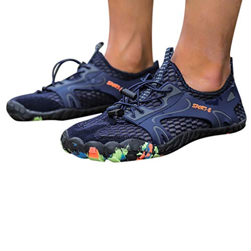 TnaIolral Couple Water Shoes Outdoor Mesh Sport Hollow Breathable Mountaineering Sneakers (US:8, Blue) - Thumbnail 3