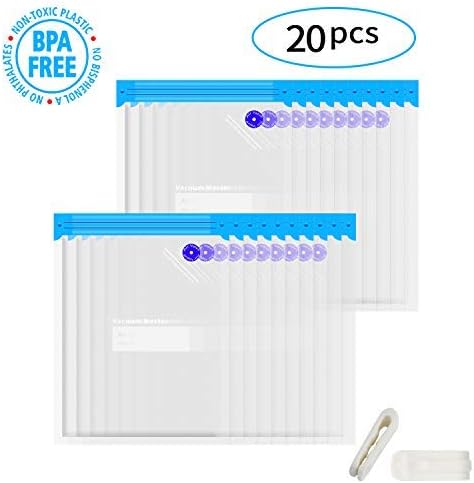 VMSTR Sous Vide Bag Kit, BPA-free Food Vacuum Sealed Bags, Reusable Sealing Storage Bags with 2 Sealing Clips, Set of 20