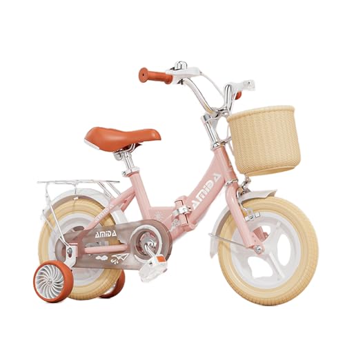AM ANNA Girls Bike with Basket for 3-12 Years Old Kids, 12 14 16 18 Inch Bicycle with Training Wheels, Basket, Adjustable Seat & Handlebar, Hand & Coaster Brakes, Bell for Girl Boy (Pink, 12'')