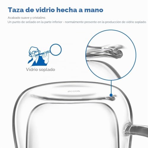 ecooe Set of 2 Double Walled Coffee Cups for Latte Macchiato - Borosilicate Glass, 2 Pack, 240 ml, with Handle for Cappuccino, Tea, Ice, Milk, Beer