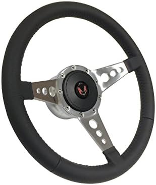 Volante S9 Steering Wheel Kit, Black Leather Steering Wheel, Hub Adapter &amp; Horn Button with Red Firebird Emblem