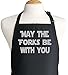 Black Kitchen Aprons May The Forks Be With You, Silver Metallic Lettering, Two Pockets, Fully Adjustable