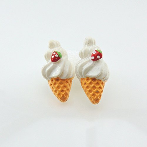 Soft Vanilla Ice Cream Cone Studs, Plastic Post Earrings for Metal Sensitive Ears - Thumbnail 4