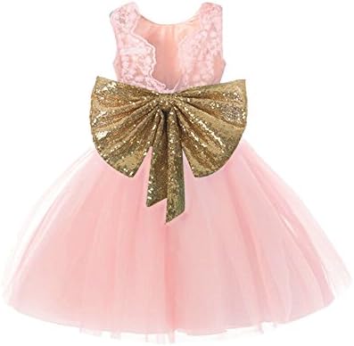 IIYoYo Baby Girls Kids Big Bowknot Flower Dresses (Pink, 18-24M)