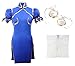 DAZCOS Women's US Size Game Fighter Cosplay Costume Blue Cheongsam with Hair Accessories and Waistband Halloween Costume(Small)