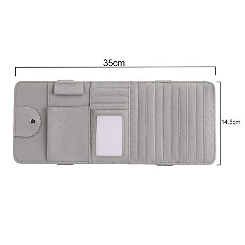 idain PU Leather Car Sun Visor CD Holder Organizer Case Storage Clip,Pen Glasses CD Card Holder Storage Pouch,Gray
