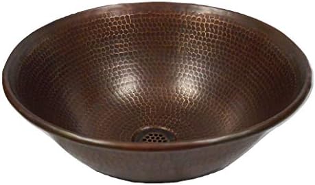 14" Round Copper Vessel Bath Sink in Brushed Sedona 19- Hole Grid Drain Included by SimplyCopper