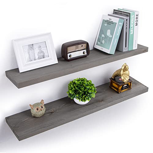 Axeman Floating Shelves Grey, 36W x 8D Wall Mounted Shelves Set of 2, Solid Wood Rustic