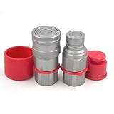 1/2" NPT Thread Skid Steer Bobcat Flat Face Hydraulic Quick Connect Couplers / Couplings Set w/ Dust Caps