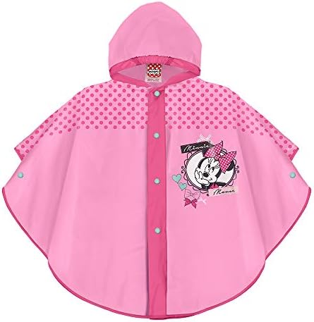 Disney Minnie Pink Cape Waterproof for Children - Girl Minnie Mouse Rainproof Poncho with Fuchsia Polka Dots - Windproof Kids Raincoat with Hood and Buttons Light and Cute