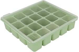 PETINUBE Silicone Freezer Tray, Baby Food Storage Cubes with Clip-On Lid, Freeze Baby Food, Soups, Purees, Ice, Easy and Safe Design, Made in Korea (20, Celadon Green)