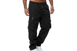 Men's Cargo Pants Multi-Pocket Loose Fit Straight Leg Casual Lightweight Trousers for Outdoor Gym Everyday Wear,Black