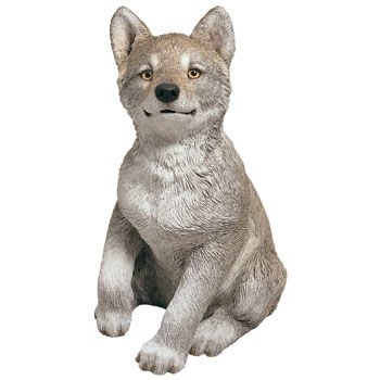 Sandicast Life Size Gray Wolf Pup Sculpture, Sitting