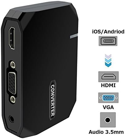 1AsAll 3 in 1 VGA Audio Video Multiport Digital AV Adapter, HDMI+VGA Display Dongle 1080P Sharing HD Video to TV/Projector/Monitor From IOS Devices and Android Cellphone- Black