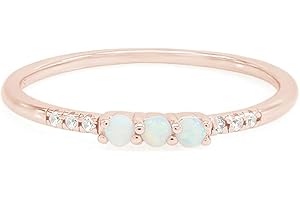 AFFY Dainty Stackable Three Round Shape Stone, Synthetic Opal Wedding Bridal Engagement Ring Band for her in 10K Solid Gold Jewelry Gift For Her