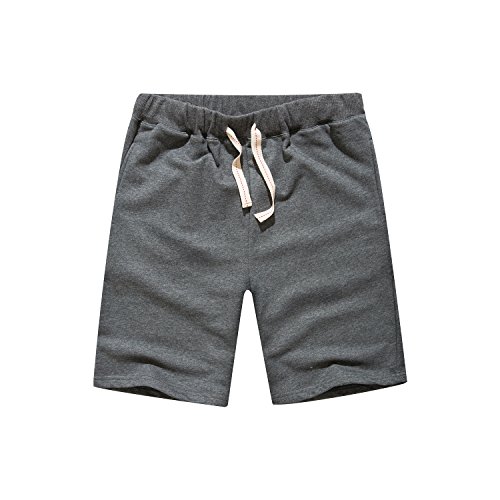 Leward Men's Casual Classic Fit Cotton Gym Short (L, Dark Grey)
