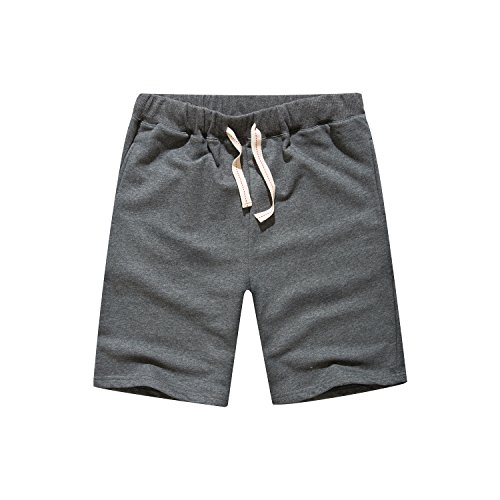 Leward Men's Casual Classic Fit Cotton Gym Short (M, Dark Grey)