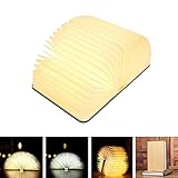 Xtozon Folding Book Lamp, Wooden LED Portable Desk Light, 5.7x4.3x1Inch USB Rechargeable Table Lamp - 3 Colors Novelty Bedside Lamp