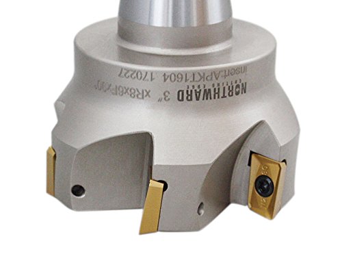 Accusize Industrial Tools 3 inch Cutting Diameter x 6-1/4'' Oal 90 Degree R8 Shank Indexable End Mill with 6 Apkt1604 Carbide Inserts, 0028-6908