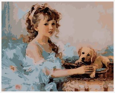 LB DIY Painting, Paint By Number Kits-Girl And Dog 16X20 inch