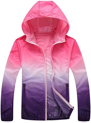 Blyent Women's Ombre Hooded Zipper UV Protection Lightweight Jackets Pink XX-L